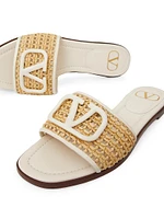 VLogo Signature Woven Raffia Slide Sandals 80MM