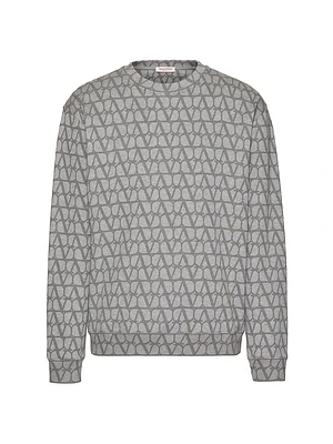 Cotton Crewneck Sweatshirt With Toile Iconographe Print