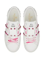 Flatform Rockstud Untitled Calfskin Sneakers with Multicolored Studs