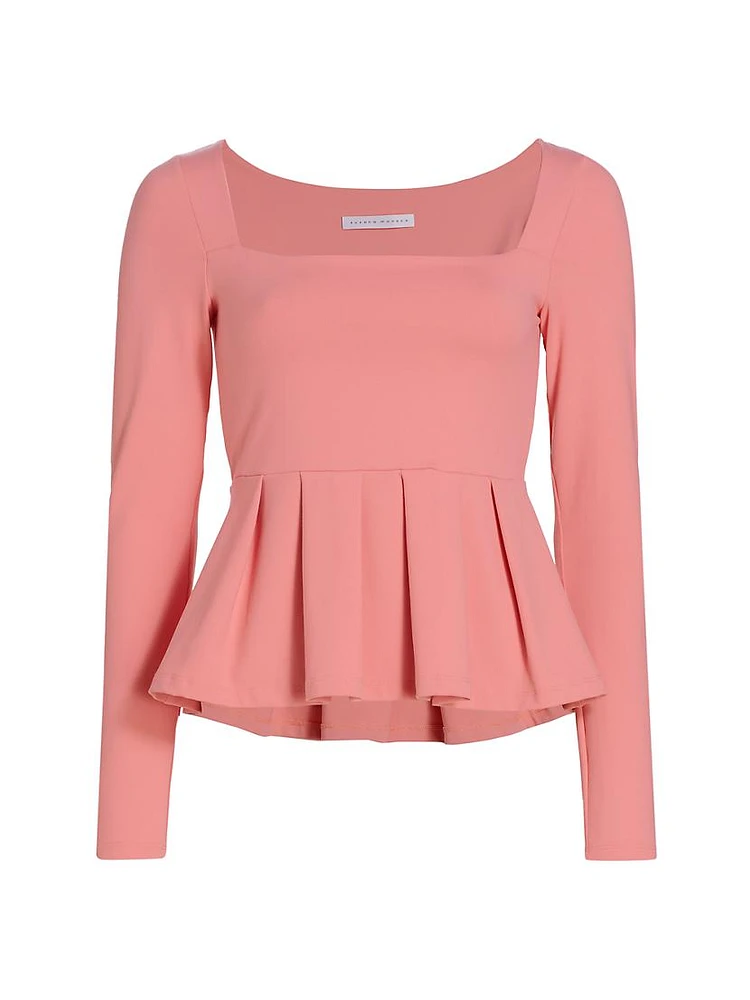 Jersey Long-Sleeve Peplum Top