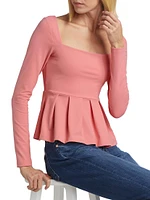 Jersey Long-Sleeve Peplum Top