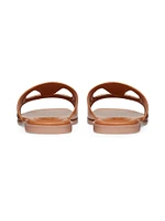 VLogo Cut-Out Calfskin Slide Sandals