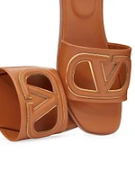 VLogo Cut-Out Calfskin Slide Sandals