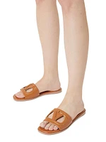 VLogo Cut-Out Calfskin Slide Sandals