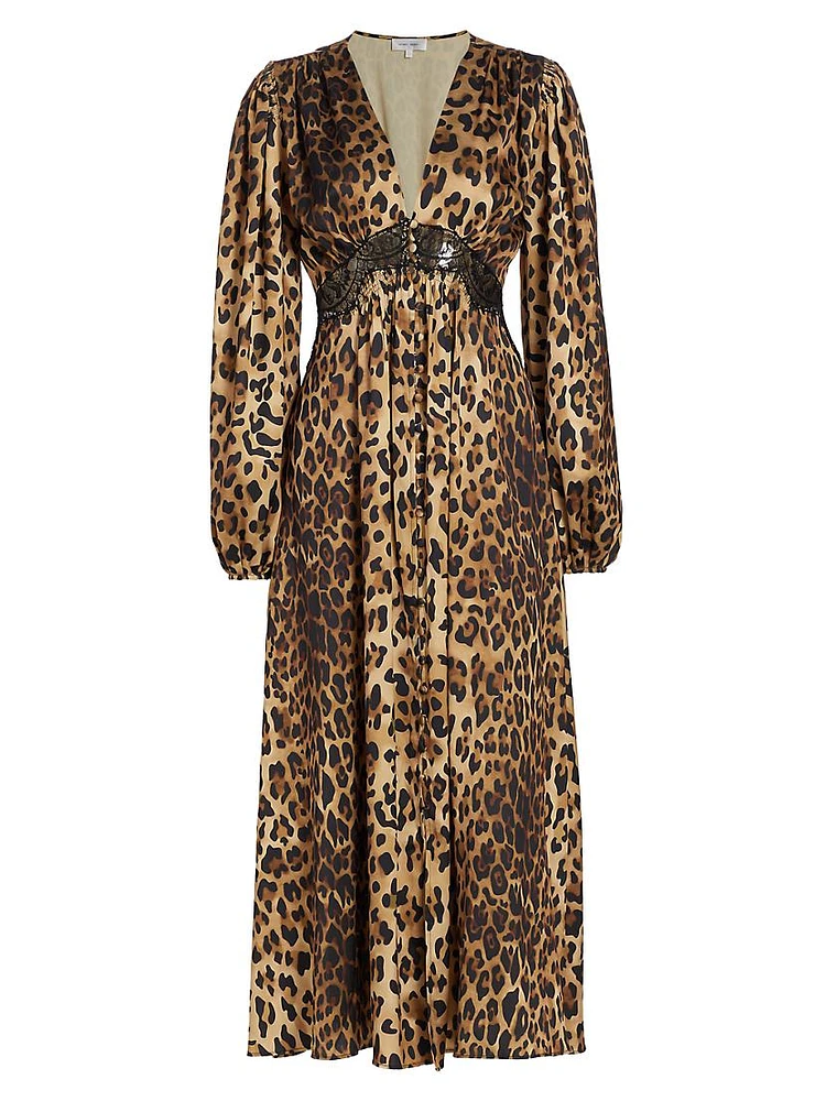 Melodie Satin Cheetah-Print Midi-Dress