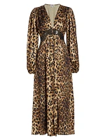 Melodie Satin Cheetah-Print Midi-Dress