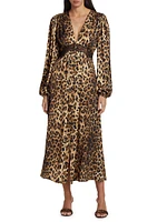 Melodie Satin Cheetah-Print Midi-Dress