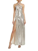 Zane Sequin Knotted Halter Gown