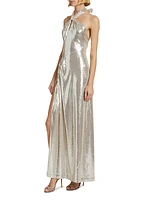 Zane Sequin Knotted Halter Gown