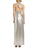 Zane Sequin Knotted Halter Gown