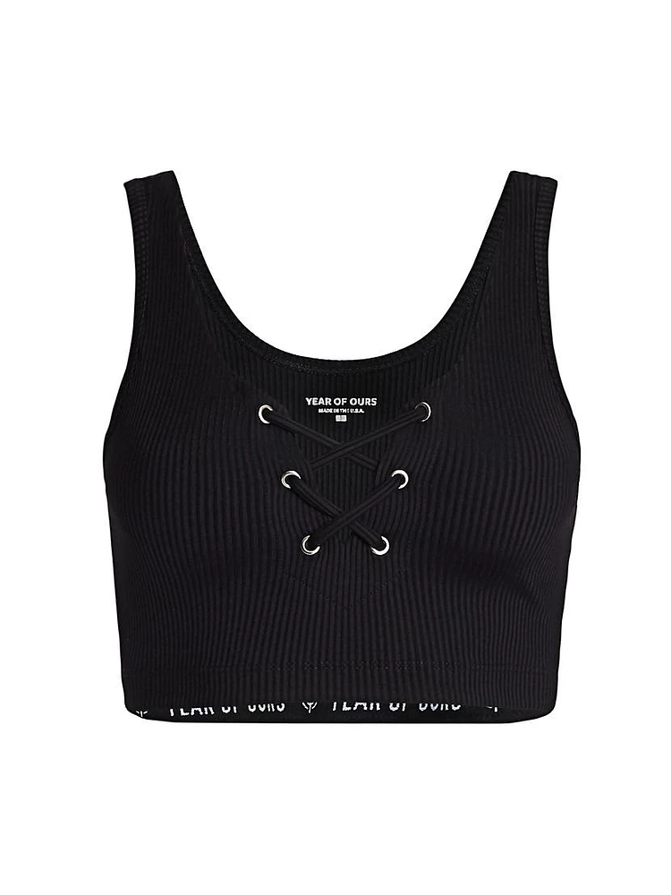 Football Ribbed Lace-Up Sports Bra