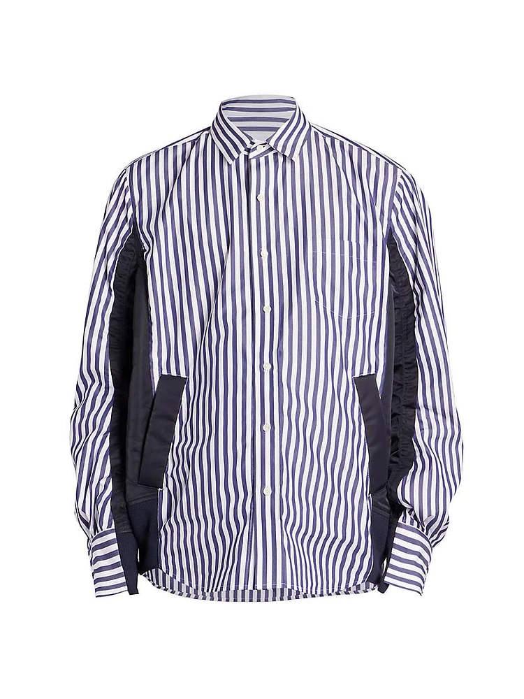 Striped Cotton & Nylon-Paneled Poplin Shirt