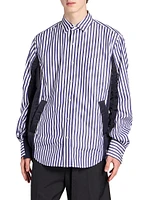 Striped Cotton & Nylon-Paneled Poplin Shirt