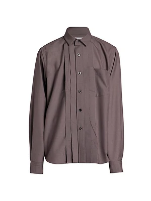 Pleated Long-Sleeve Button-Up Shirt