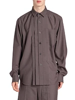 Pleated Long-Sleeve Button-Up Shirt