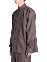 Pleated Long-Sleeve Button-Up Shirt