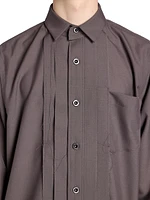 Pleated Long-Sleeve Button-Up Shirt