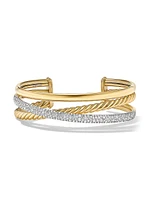 Pavé Crossover Three Row Cuff Bracelet 18K Yellow Gold