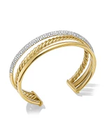 Pavé Crossover Three Row Cuff Bracelet 18K Yellow Gold