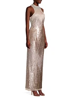 Illusion Beaded Column Gown