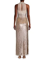 Illusion Beaded Column Gown