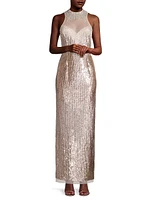 Illusion Beaded Column Gown