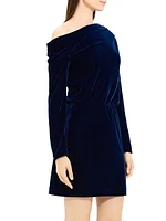 Velvet Draped Long-Sleeve Minidress