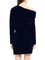 Velvet Draped Long-Sleeve Minidress