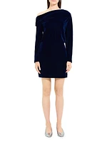 Velvet Draped Long-Sleeve Minidress