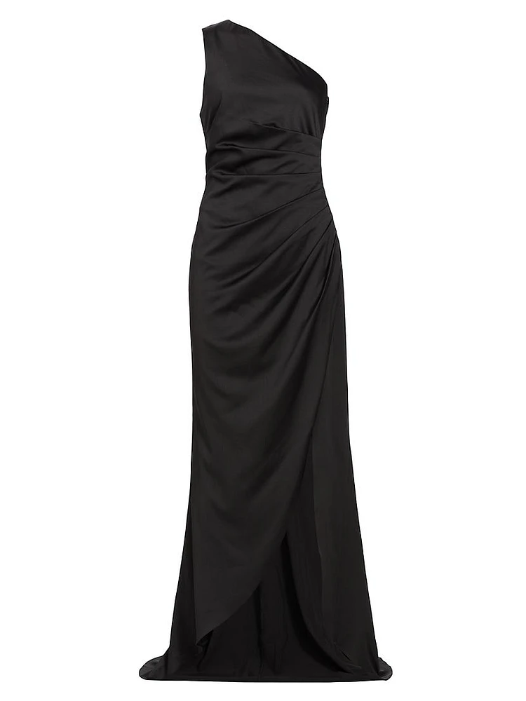 Portia Gathered One-Shoulder Gown