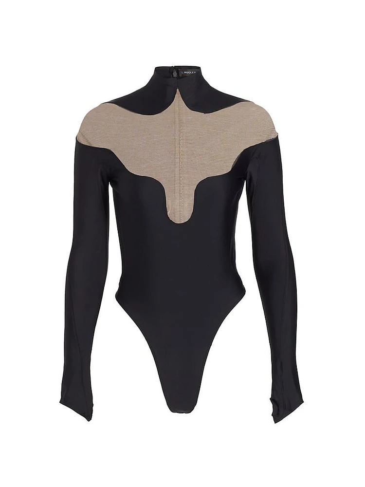 Illusion Mesh-Paneled Bodysuit