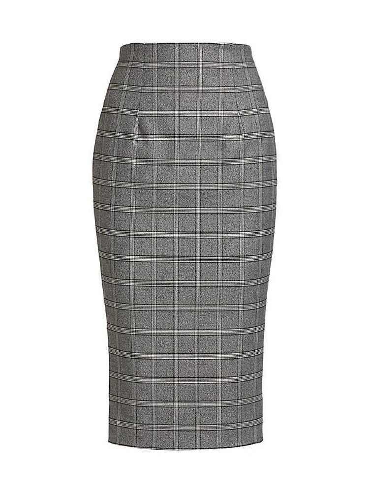 Wool-Blend Plaid Pencil Midi-Skirt