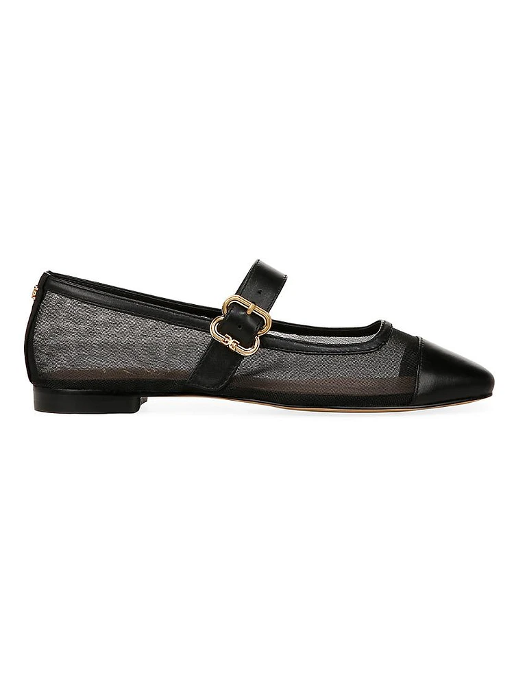 Miranda Leather & Mesh Mary Jane Flats