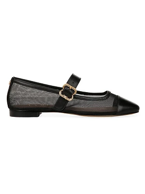 Miranda Leather & Mesh Mary Jane Flats