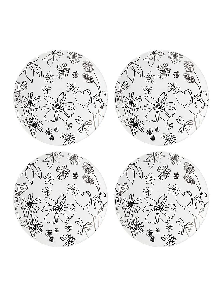 Garden Doodle 4-Piece Accent Plates Set