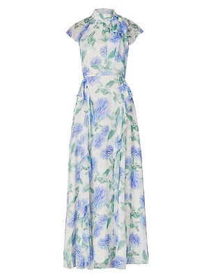 Astreri Floral Cap-Sleeve Maxi Dress