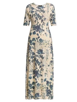 Blue Eyes Hill Printed Cashmere & Silk Maxi Dress