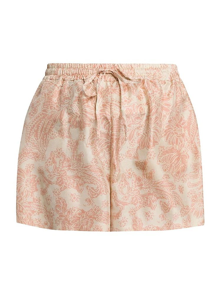 Perth Botanical-Print Silk Shorts