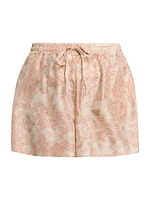 Perth Botanical-Print Silk Shorts