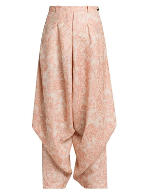 Helmer Botanical-Print Linen Asymmetric Cropped Pants