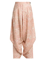 Helmer Botanical-Print Linen Asymmetric Cropped Pants