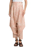 Helmer Botanical-Print Linen Asymmetric Cropped Pants