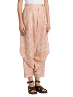 Helmer Botanical-Print Linen Asymmetric Cropped Pants