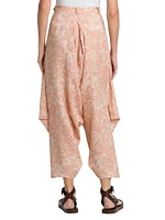 Helmer Botanical-Print Linen Asymmetric Cropped Pants