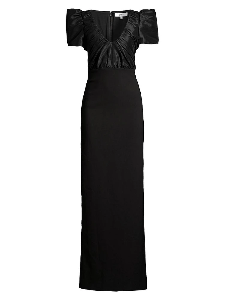 Isabela Taffeta Puff-Sleeve Gown