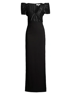 Isabela Taffeta Puff-Sleeve Gown