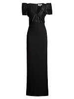 Isabela Taffeta Puff-Sleeve Gown