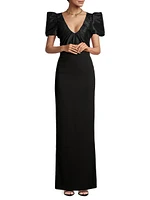 Isabela Taffeta Puff-Sleeve Gown