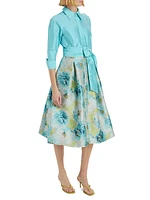 Taffeta & Floral Jacquard Bow Cocktail Dress