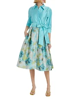 Taffeta & Floral Jacquard Bow Cocktail Dress